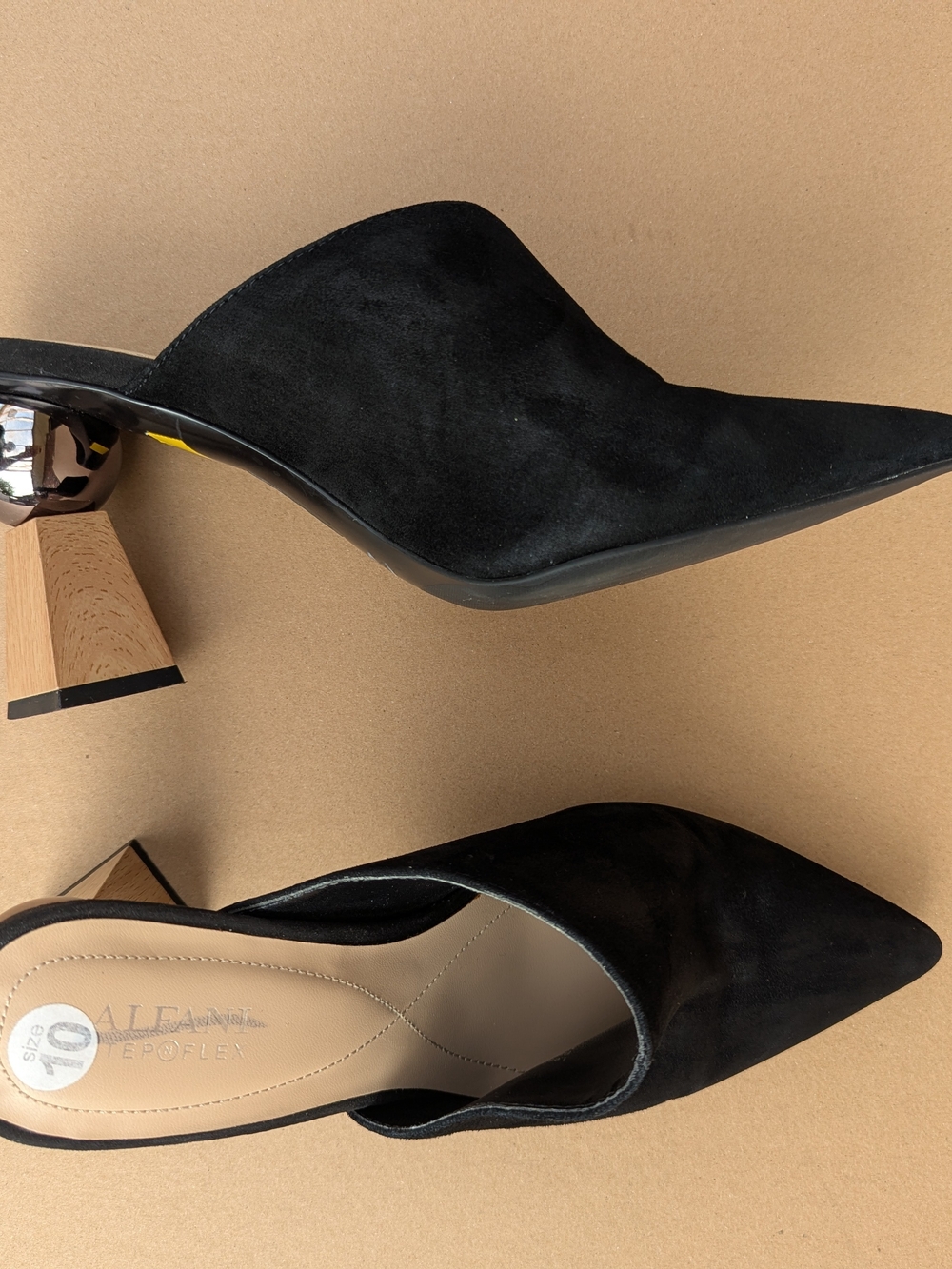 Alfani Step N Flex Suede Pointed Toe Mules Architectural Heel Women Black 10M - Picture 10 of 10